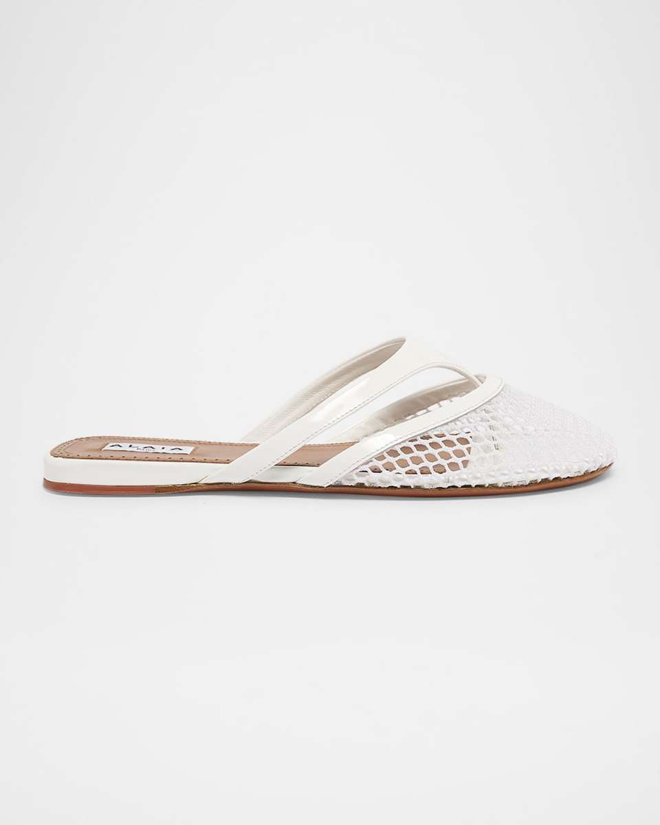 Net Leather Thong Mules